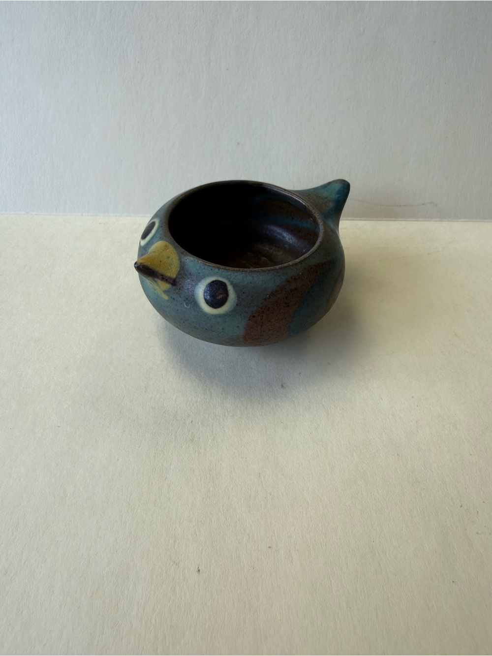 Vintage 60’s Dybdahl Denmark Ceramic Blue Browns Bird Salt Cellar Candle Holder